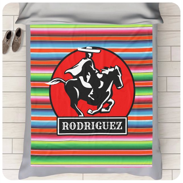 Couverture Polaire CUSTOM NAME Charro Horse Spanish Mexican Serape (Créateur téléchargé)