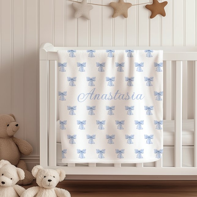 Couverture Polaire Custom Name Fleece Blanket Coquette Blue Bows Cute (Créateur téléchargé)