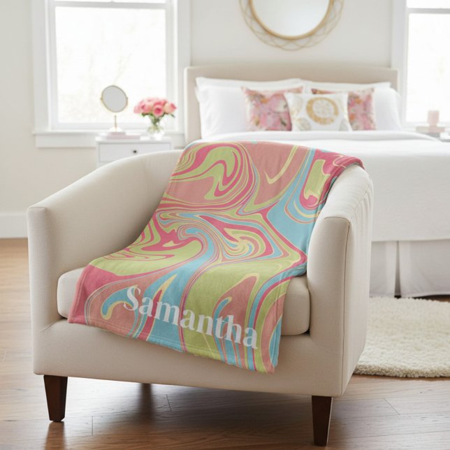 Couverture Polaire Custom Name Pink and Green Marble Fleece Blanket (Créateur téléchargé)