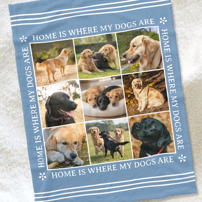 Couverture Polaire Custom Text Photo Collage Pet Dog Love Blue (Créateur téléchargé)