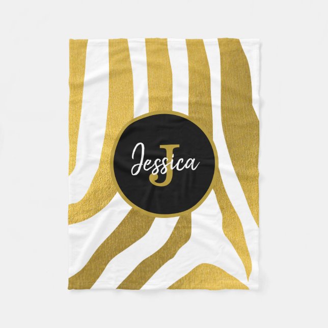 Couverture Polaire Customisé Faux Gold Zebra Print Stripes Motif (Devant)