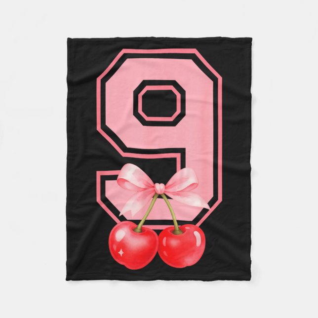 Couverture Polaire Cute 9th Birthday Girl Nk Cherry Coquette Bow 9 Ye (Devant)