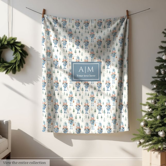 Couverture Polaire Cute aquarelle bleu Noëls de Noël personnalisés (Cute watercolor blue Christmas nutcrackers custom Fleece Blanket)