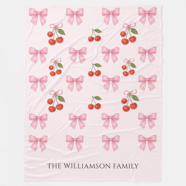 Couverture Polaire Cute Aquarelle Cerry Bow Coquette Personnalisée (Devant)