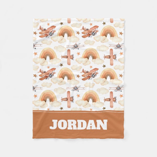 Couverture Polaire Cute aquarelle Rainbow Motif d'avion (Devant)