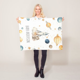 Couverture Polaire Cute Astronaut Space Monogram Garçons