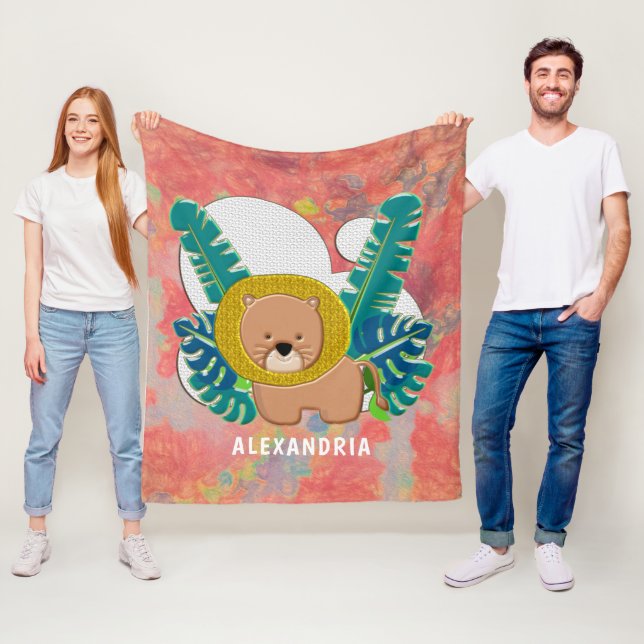 Couverture Polaire Cute Baby Lion Animal Jungle Aquarelle (En situation)