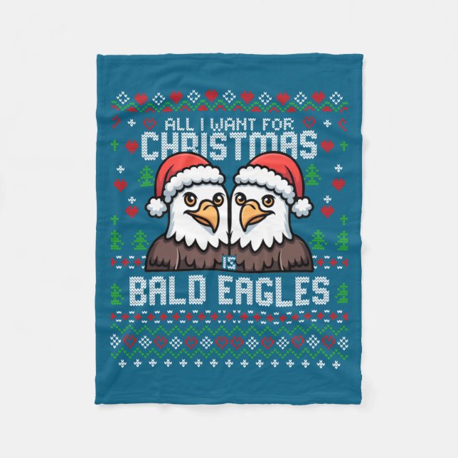 Couverture Polaire Cute Bald Eagles Christmas Ugly Xmas Sweater Patri (Devant)