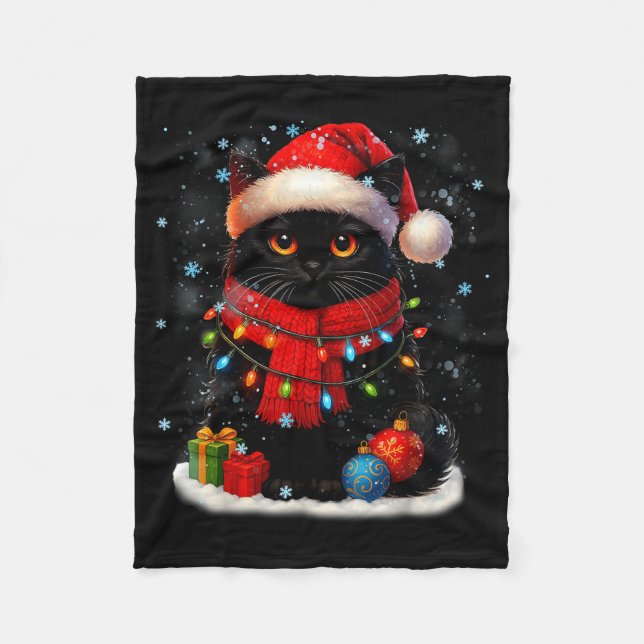Couverture Polaire Cute Black Cat Santasnowflake Christmas Xmas Women (Devant)