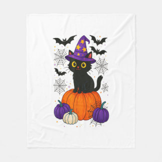 Couverture Polaire Cute Black Witch Cat Pumpkin Halloween Costume Fal