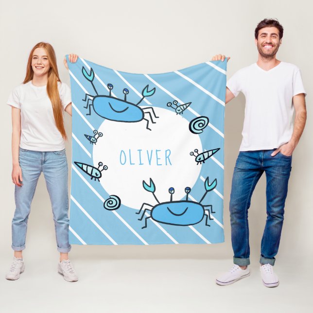 Couverture Polaire Cute Blue Crab Sea Animal Nom du garçon (En situation)