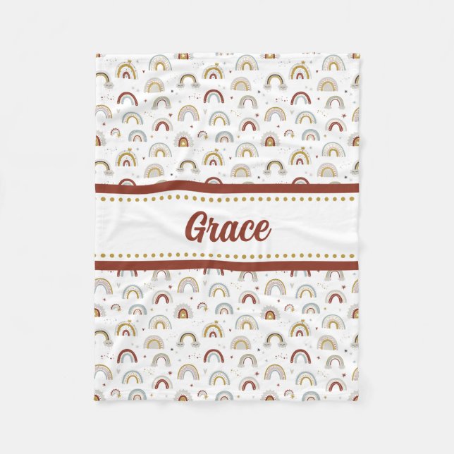 Couverture Polaire Cute Boho arc-en-ciel Motif Enfants Blanche polair (Devant)