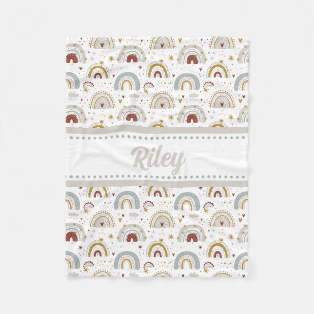Couverture Polaire Cute Boho arc-en-ciel Motif Enfants Blanche polair (Devant)