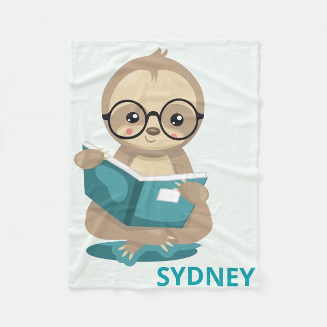 Couverture Polaire Cute Bookworm Sloth Reading Livres Personnalisés (Devant)