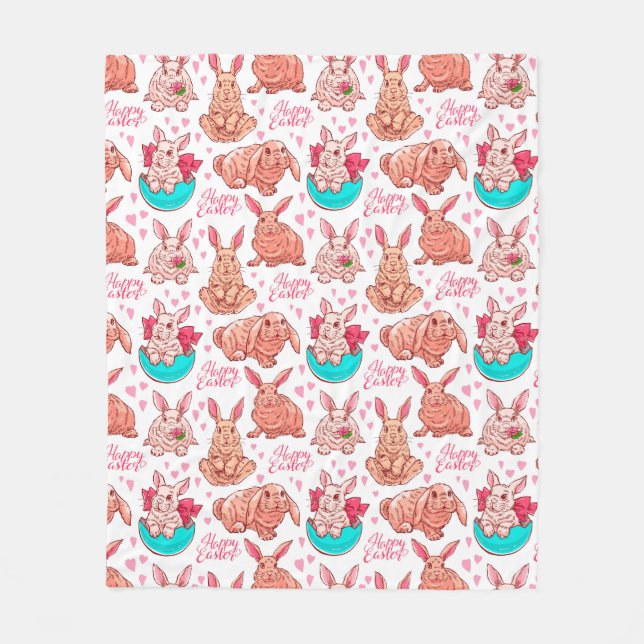 Couverture Polaire Cute Bunnies Blanche Toison (Devant)