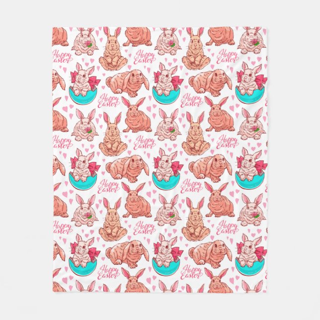 Couverture Polaire Cute Bunnies Blanche Toison (Devant)