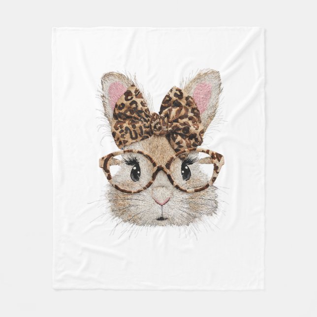 Couverture Polaire Cute Bunny Rabbit Face Leopard Coquette Bow Glasse (Devant)
