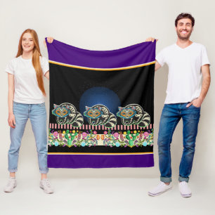 Couverture Polaire Cute Calavera Chats Blanche en polaire