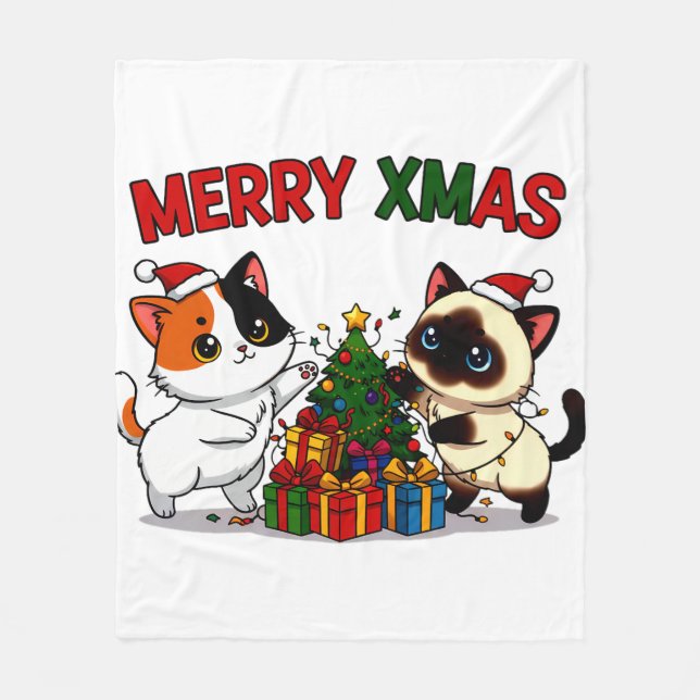 Couverture Polaire Cute Calico & Siamese Kitten Gift (Devant)