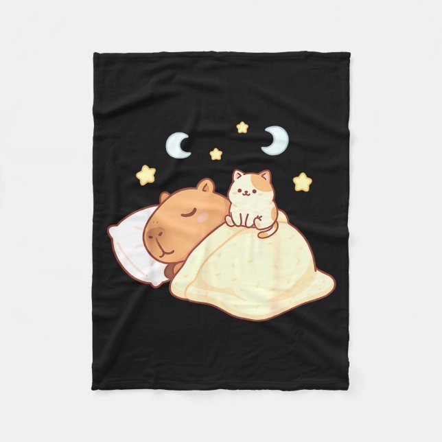 Couverture Polaire Cute Capybara Kawaii Sleep Pajamas Sleepybara Cat  (Devant)