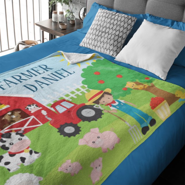 Couverture Polaire Cute Cartoon Barnyard Animaux, Fermier et tracteur (Créateur téléchargé)