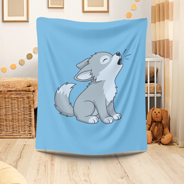 Couverture Polaire Cute Cartoon Howling Wolf Pup Blue (Créateur téléchargé)