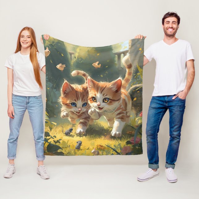 Couverture Polaire Cute Cat Fleece Blanche (En situation)