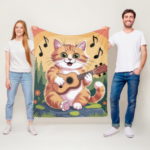 Couverture Polaire Cute Cat Playing Ukuele