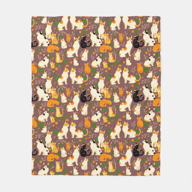 Couverture Polaire Cute Cats sur un café Arrière - plan Brown (Devant)