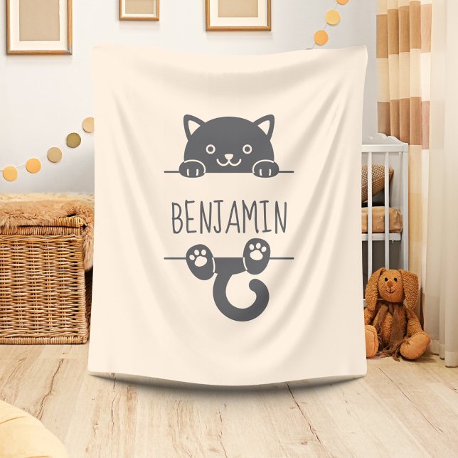 Couverture Polaire Cute Chat Noir Pékin derrière Personnalisé Nom Bei (Créateur téléchargé)