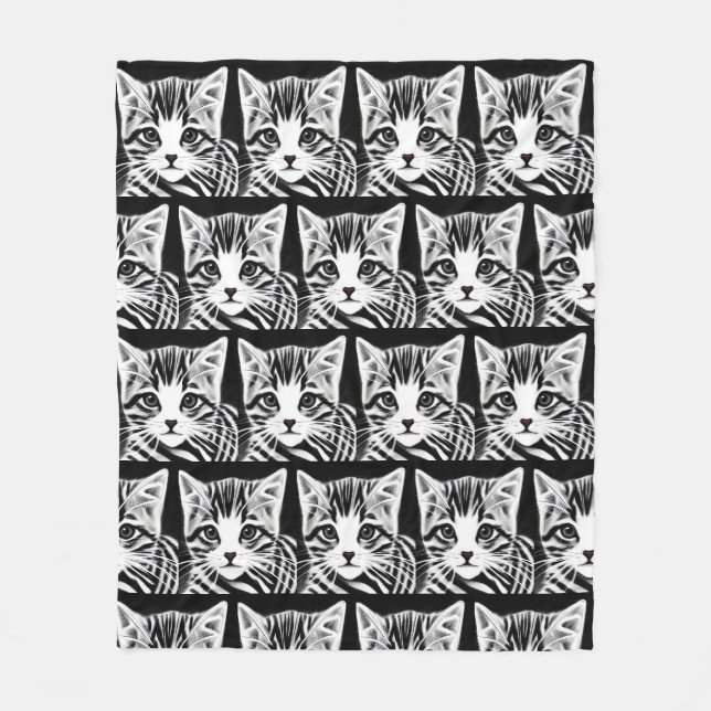Couverture Polaire Cute chaton rayé noir blanc (Devant)