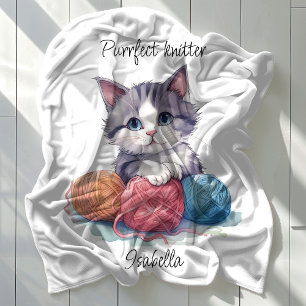 Couverture Polaire Cute chaton tricot avec fils nom personnalisé