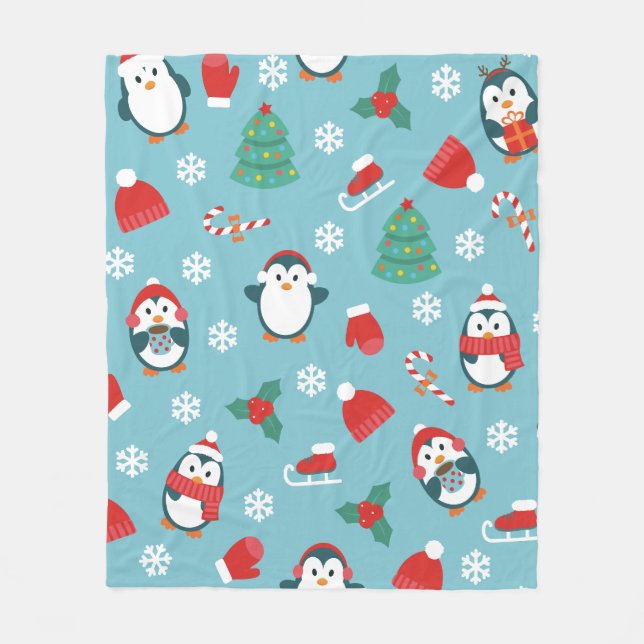 Couverture Polaire Cute Christmas Penguins Pattern (Devant)