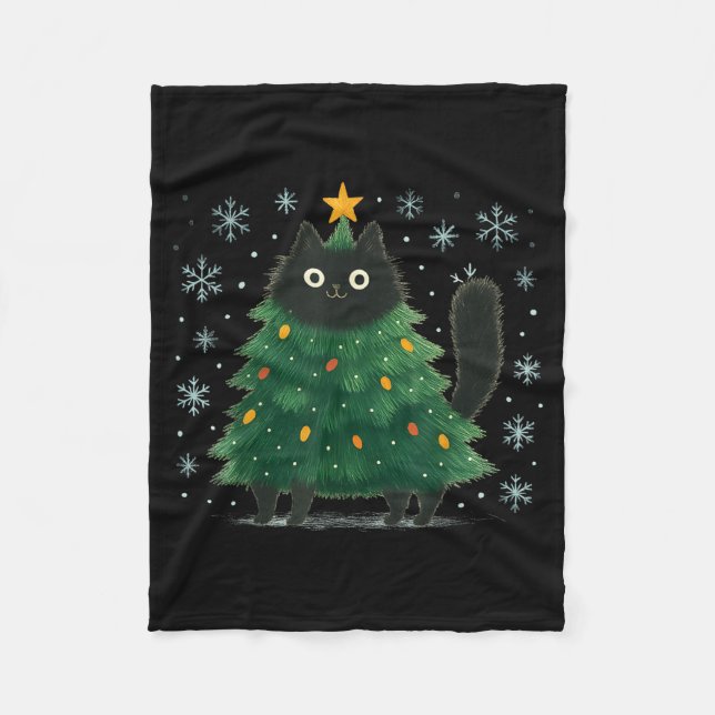 Couverture Polaire Cute Christmas Tree Cat Funny Holiday Snowflake  (Devant)