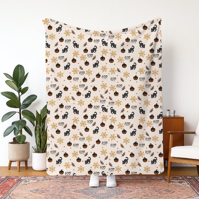 Couverture Polaire Cute Citrouille Chat Noir Halloween Motif (Créateur téléchargé)