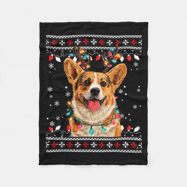 Couverture Polaire Cute Corgi Dog Christmas Reindeer Santa Hat  (Devant)