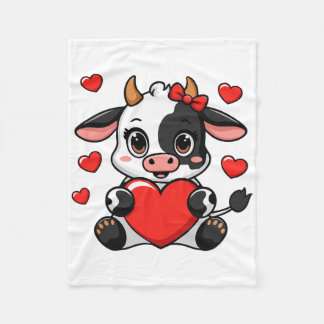 Couverture Polaire Cute Cow Holding Heart Happy Valentine's Day Kids 