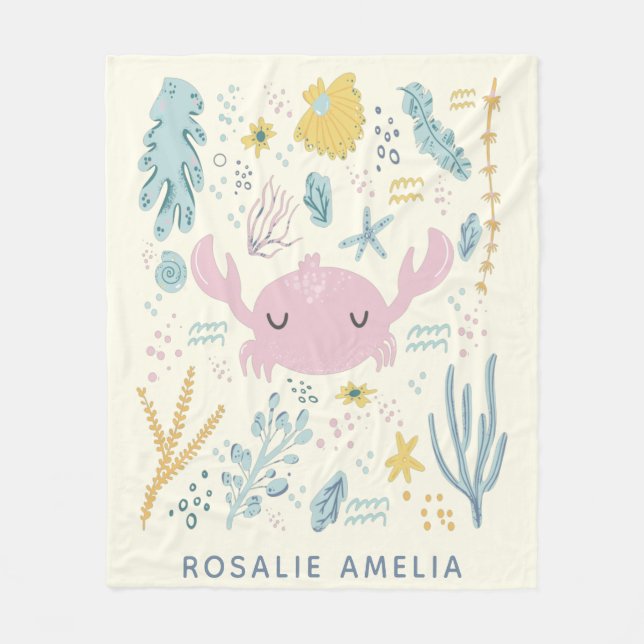 Couverture Polaire Cute Crab Coques sous-marines Pastels Nom personna (Devant)