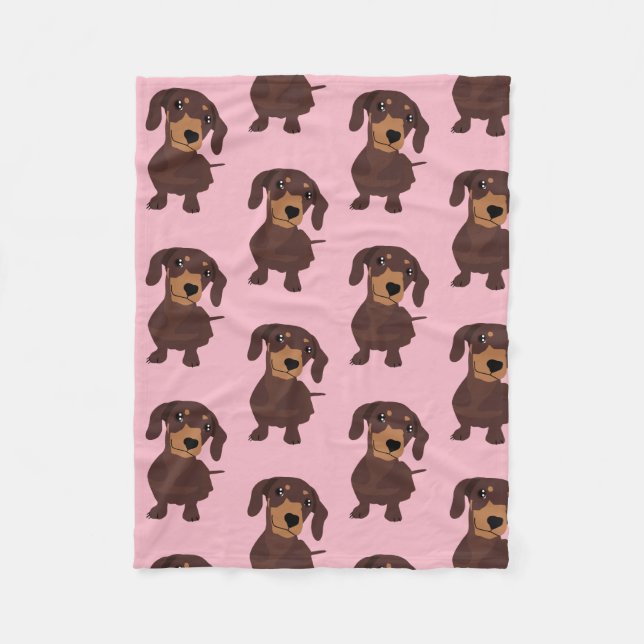 Couverture Polaire Cute Dachshund Pink Fleece Blanche (Devant)