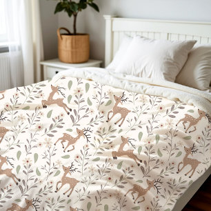 Couverture Polaire Cute Deer Woodland Neutral Nursery Kids Room Creme