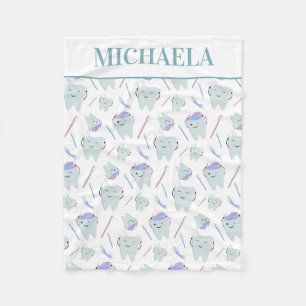 Couverture Polaire Cute Dentiste Dental Hygiéniste Motif dentaire Bl