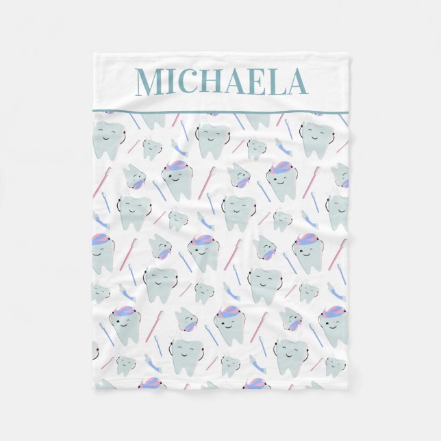 Couverture Polaire Cute Dentiste Dental Hygiéniste Motif dentaire Bla (Devant)