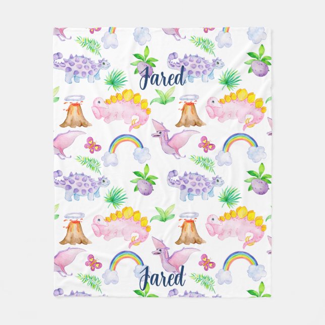 Couverture Polaire Cute Dinosaur Arc-en-ciel Aquarelle Enfants Jungle (Devant)