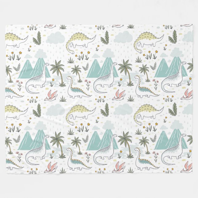 Couverture Polaire Cute Dinosaures Blanche polaire (Devant (Horizontal))