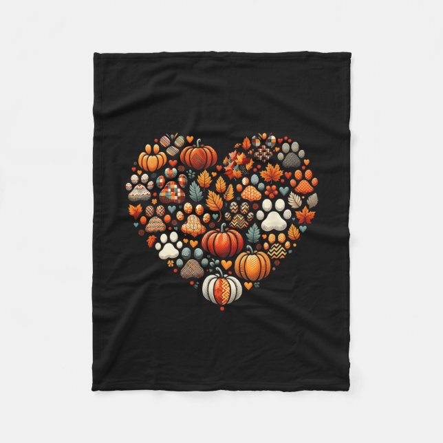Couverture Polaire Cute Dog Cat Paw Print Pumpkin Autumn Leaf Fall Th (Devant)