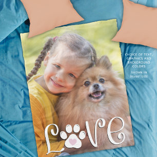 Couverture Polaire Cute Dog LOVE Empreinte de patte Photo personnalis