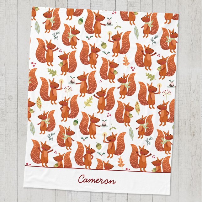 Couverture Polaire Cute écureuil bois personnalisé (Cute squirrel pattern personalized custom name fleece blanket)