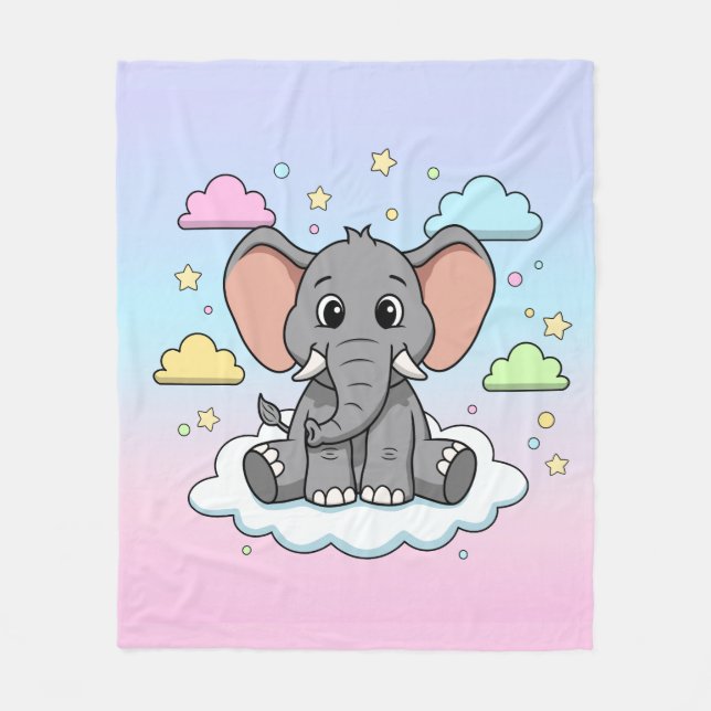 Couverture Polaire Cute Elephant on Cloud - I'm Ele-Fun-t Pun (Devant)
