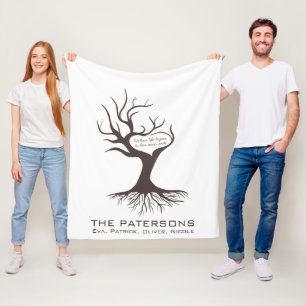 Couverture Polaire Cute Family Dark Brown Tree Handprints Modern Chic