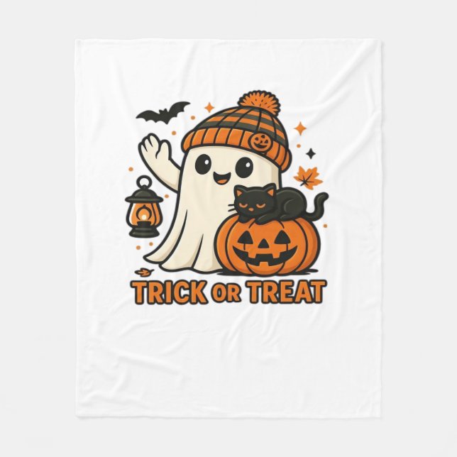 Couverture Polaire Cute Fantôme et chat noir Trick ou Treat Classic T (Devant)